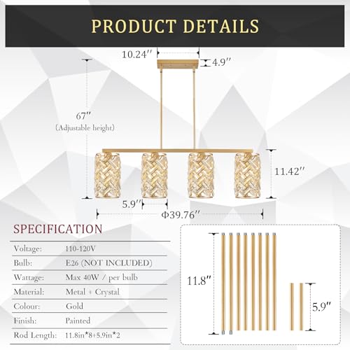 40" Gold Crystal Linear Chandelier (4 Count)