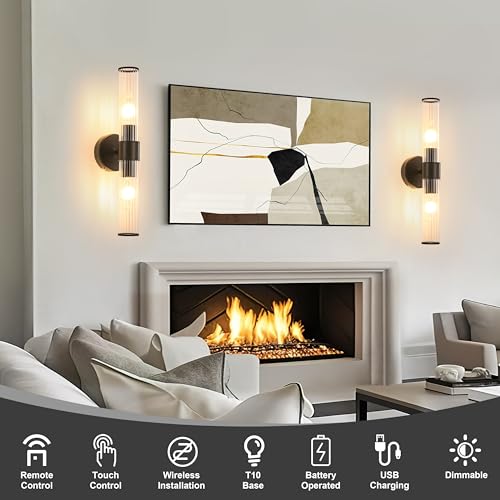 Black Battery Operated Wall Sconces Set of 2