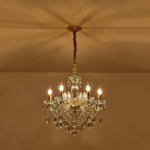 6 Light Crystal Gold Chandelier Light Fixture for Bedroom