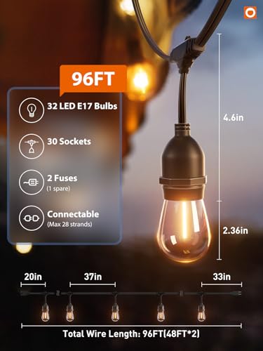 LED Outdoor String Lights 96FT (96 Foot)
