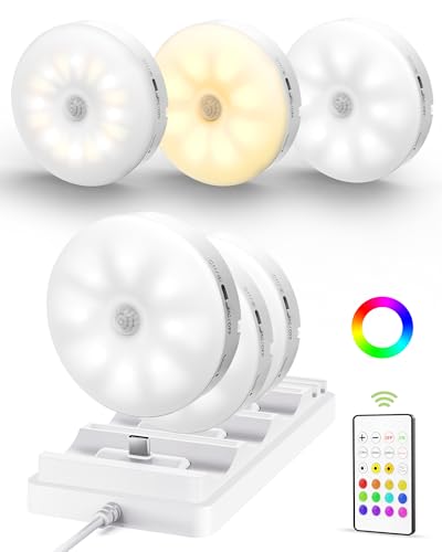 RGB Puck Lights with Charging Station (6 Count)