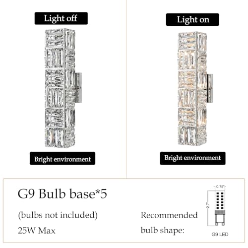18 Inch Modern Chrome Crystal Wall Sconce