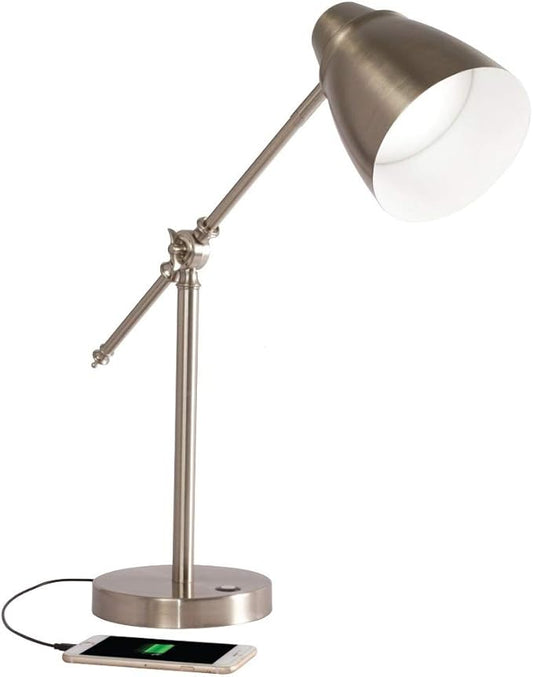 Ottlite Harmonize LED Desk Lamp - 2.1A USB Charging Port, 3 Brightness Settings, Brushed Nickel