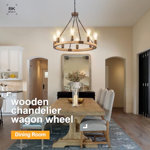 Farmhouse Wagon Wheel Chandelier 23.6" Wooden Rustic Light Fixtures 8
