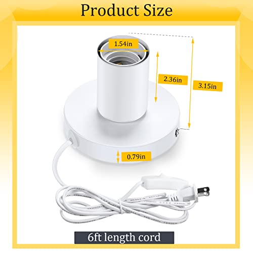 2 Pcs Polished Metal Desktop Lamp Base E26 E27 Screw Light Bulb Holder Sockets Night Light Base Lamp Replacement for Holding Bulb 6 Feet Cord on Off Switch Plug