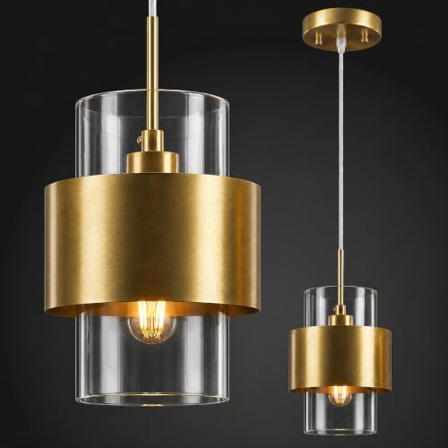 Modern Gold Pendant Lighting Indoor Kitchen Island Pendant Light Glass Shade Ceiling Light Fixtures for Bedroom Dining Room Living Room