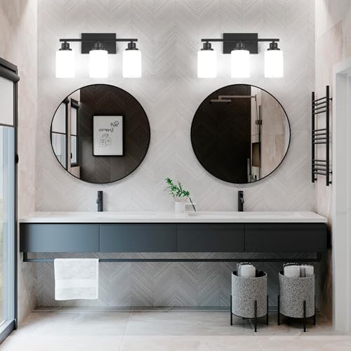 3 Light Black Bathroom Light Fixture Over Mirror