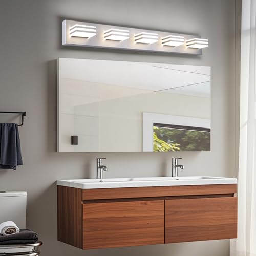 LED Wall Brushed Nickel Vanity Lights for Bathroom Light Fixtures 30W Adjust 3 Colors Modern Bath Lighing Over Mirror LED Vanity Light