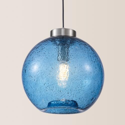 11.8" Coastal Blue Globe Seeded Glass Kitchen Island Pendant Light