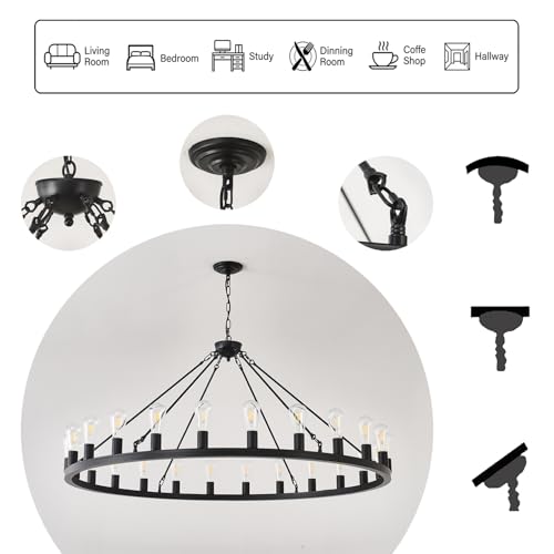 53” Large Farmhouse Wagon Wheel Chandelier