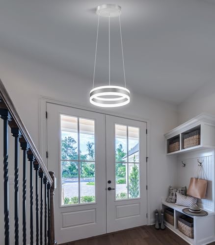 D7.8'' Modern Ring Chandelier for Dining Room LED Dimmable Pendant Lighting High Ceiling Chandelier for Living Room Foyer Bedroom Entryway 3000K