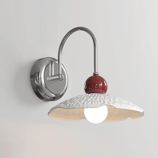 White Ceramic Wall Sconce Modern Cream Style Wall Light Chrome Wabi Sabi Hardwired Bedside Wall Lamp, Creative Stylish Home Decor Lighting Fixture for Bedroom Living Room Cafe, E27