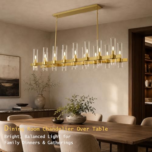 54" Gold Rectangle Chandelier for Dining Room