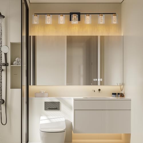 7 Light Black and Gold Vanity Light with 3 Color Modes
