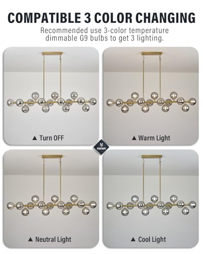 55" Long Brass Gold Chandeliers for Dining Room Kitchen Island