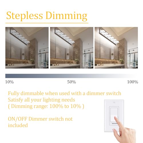 Modern Chrome Bathroom Vanity Lights 5 Color Temperature Dimmable Acrylic Modern LED Bathroom Vanity Lighting Fixtures Chrome 40.4inch