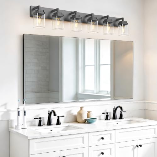 Matte Black Bathroom Light Fixtures (Black / 6-Light)