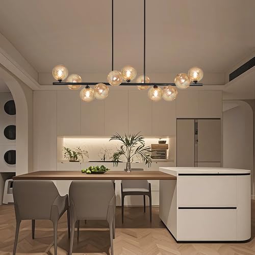 Linear Chandeliers for Dining Room 51" Island Lights for Kitchen Modern Sputnik Chandelier with Amber Swirled Glass 11 Light Dining Room Chandelier Large Linear Chandeliers for Kitchen Island (11 Count)