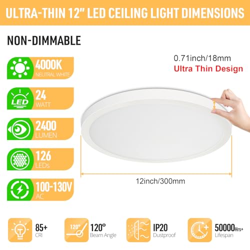 LED Flush Mount Ceiling Light 4000K