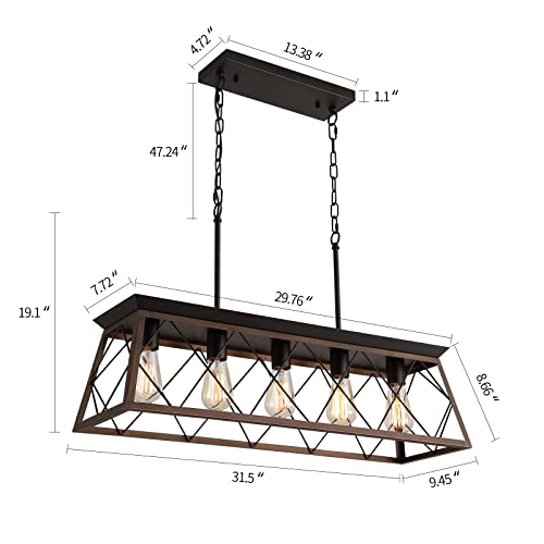 Farmhouse Rustic Chandelier Light Fixtures Bronze 5 Lights Linear Rectangular Chandelier Pendant Light Fixtures for Dining Room Kitchen Island Pool Bar Office Living Room Entryway UL Listed