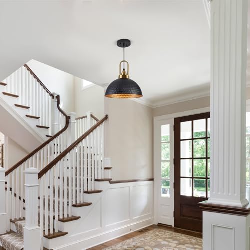 Black Pendant Lights Kitchen Island Industrial Adjustable Height Vintage Farmhouse Dome Hanging Light Fixtures for Barn (3 Count)