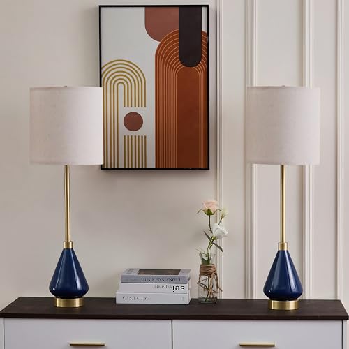 32" Gold Buffet Lamps Set of 2 with Blue Ceramic Base (2 Count)