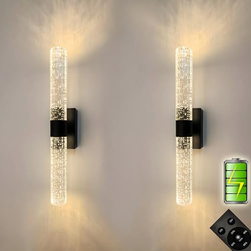 Battery Operated Crystal Wall Lights Rechargeable Set of 2 with Remote