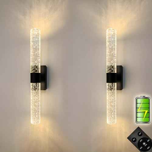 Battery Operated Crystal Wall Lights Rechargeable Set of 2 with Remote