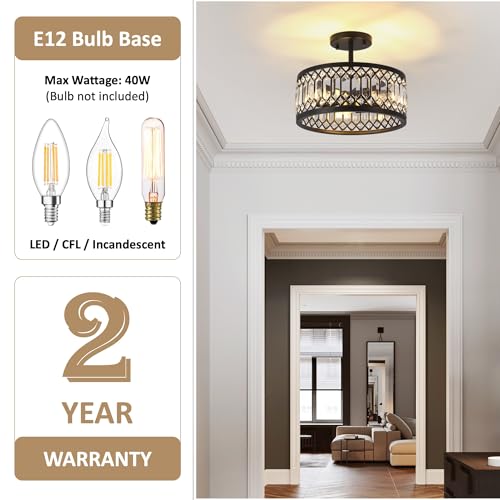 12.6" Crystal Semi Flush Mount Ceiling Light Fixture