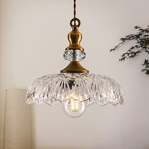 Vintage Glass Pendant Light Fixture Brass Modern Adjustable Chandelier Farmhouse Hanging Light for Hallway Porch Kitchen Bedroom Coffee Shop Dining Room Island