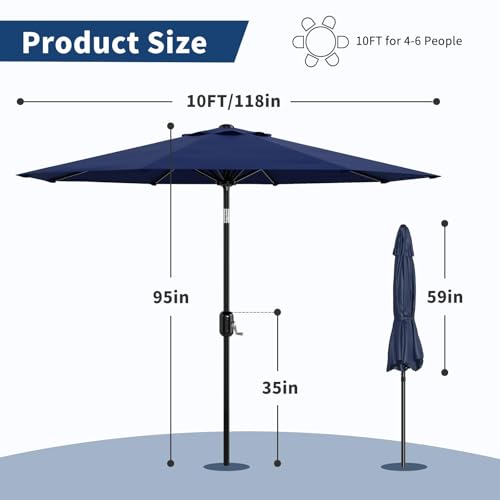 10FT Patio Umbrella 8 Sturdy Ribs Outdoor Table Umbrella