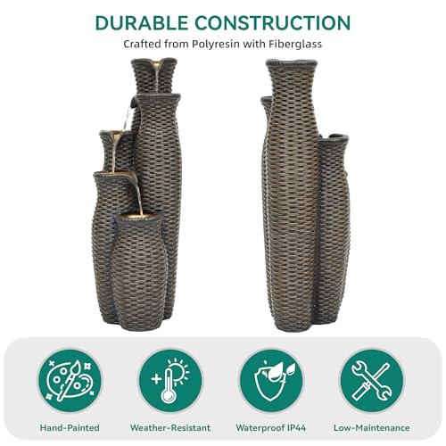 33" Faux Rattan Vase Water Fountain Outdoor with Warm LED Lights