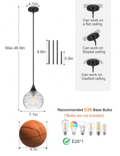 DSMJFU Black Pendant Light Set of 2 with Clear Glass for Kitchen Island (2 Count)