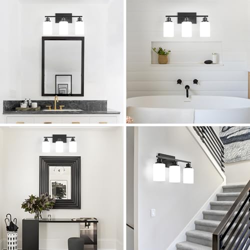 3 Light Black Bathroom Light Fixture Over Mirror