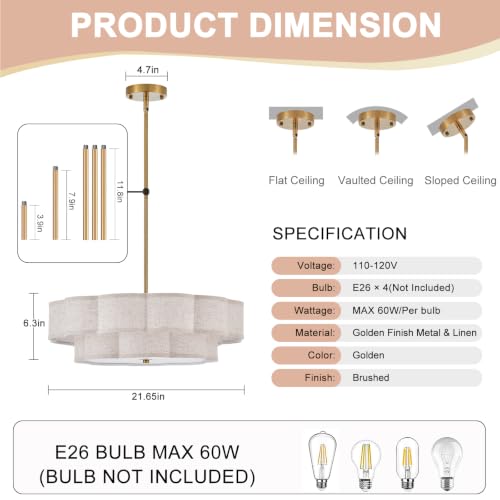 21.65" Linen Drum Chandelier