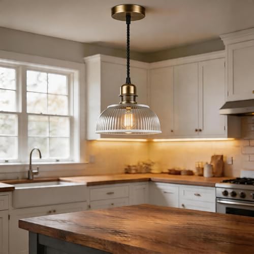 UL Listed] Vintage Brass Pendant Light Kit Industrial
