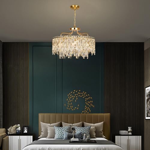 24" 8 Lights Gold Crystal Chandeliers for Dining Room Light Fixture (8 Count)