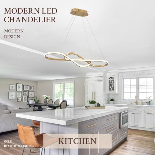 Modern LED Chandelier Gold Dimmable LED Pendant Light for Dining Room Light Fixture Over Table Modern Kitchen Island Lighting High Ceiling with Remote for Living Room