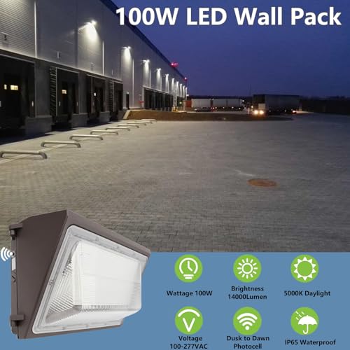1 10V Dimmable 100W LED Wall Pack Light with Dusk to Dawn Photocell