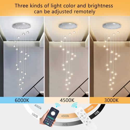 20 Lights Modern Chandeliers for Living Room Long Light High Ceiling Pendant Lights LED Dimmable Lighting Fixtures Chandelier for Foyer Entryway Polished Chrome Sloped Ceiling Install (20 Count)