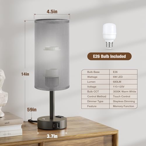 Grey Touch Bedside Lamp for Bedroom