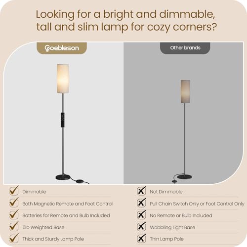 64.4” Slim Floor Lamp for Living Room with Magnetic Remote and Foot Switch