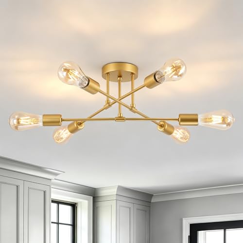 6 Lights Modern Sputnik Chandelier (Gold)