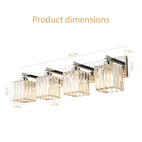 Modern 4 Light Chrome Crystal Bathroom Vanity Light Fixtures