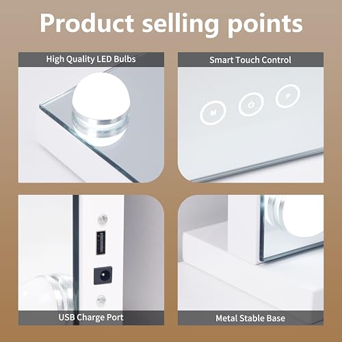 Vanity Mirror with Lights Lighted Makeup Mirror with Dimmable LED Bulbs