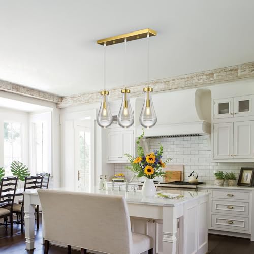 Raindrop Pendant Lights Kitchen Island Teardrop Gold Hanging Light Fixtures Clear Solid Glass Pendant Light Modern Chandeliers for Dining Room Porch Corridor Living Room
