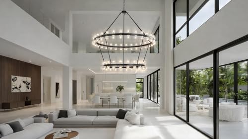 60 Inch Black Wagon Wheel Chandelier with Crystal Shade