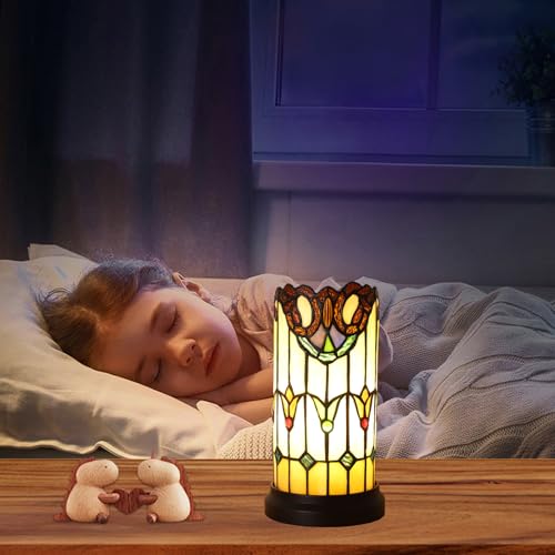 Tiffany Style Table Lamp For Bedroom Blue Dragonfly Stained Glass Nightstand Bedside Night Lamp Party Light Hand (2 Count)