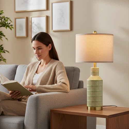 25" Green Ceramic Table Lamp (2 Count)