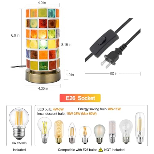 Mosaic Stained Glass Table Lamp for Bedroom Bedside